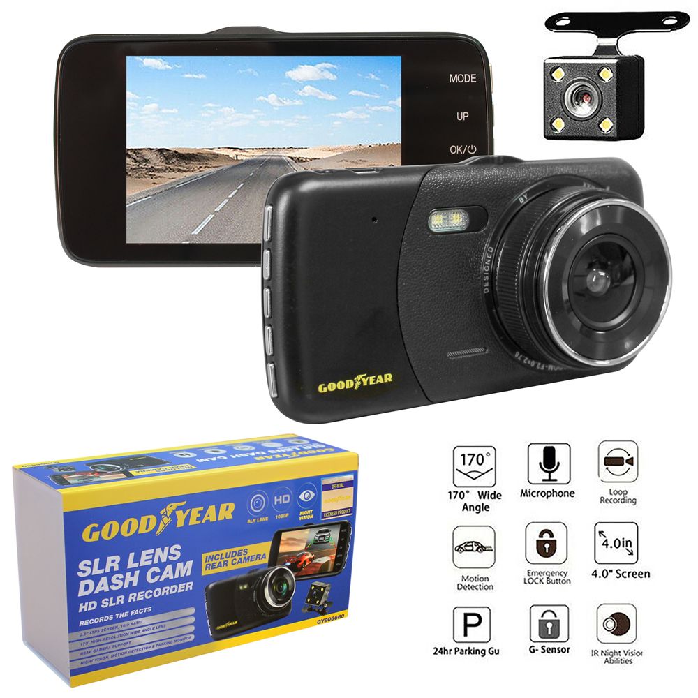 Goodyear 1080P Dual Lens Car DVR Front and Rear Camera Video Dash