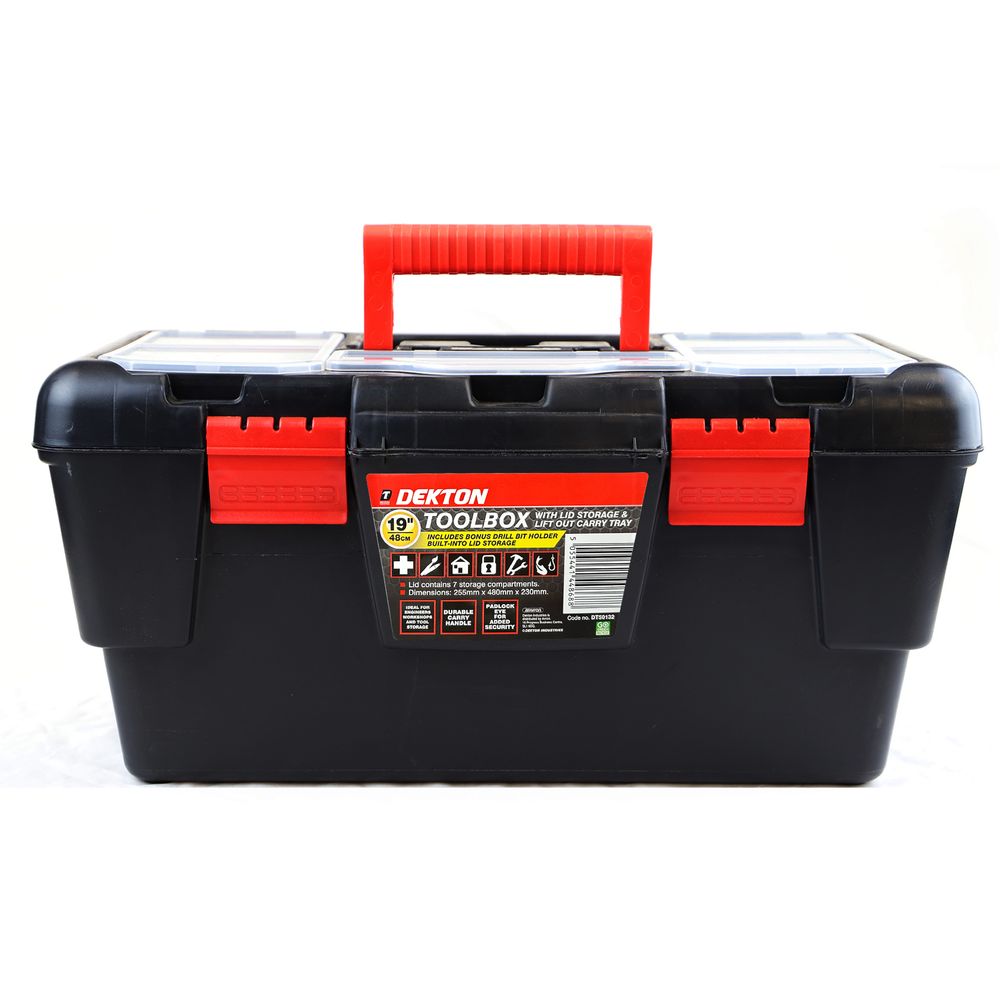 DEKTON 19'' TOOLBOX WITH LID STORAGE & LIFT OUT CARRY TRAY INCLUDES ...