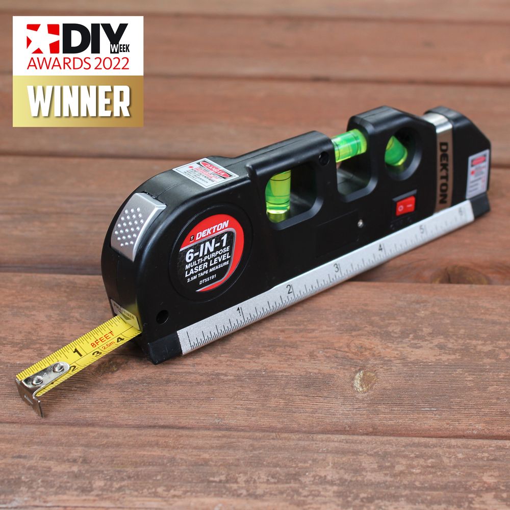 Dekton 6 in 1 Laser Level Bubble Spirit Level Tape Measure Metric Tape  Ruler