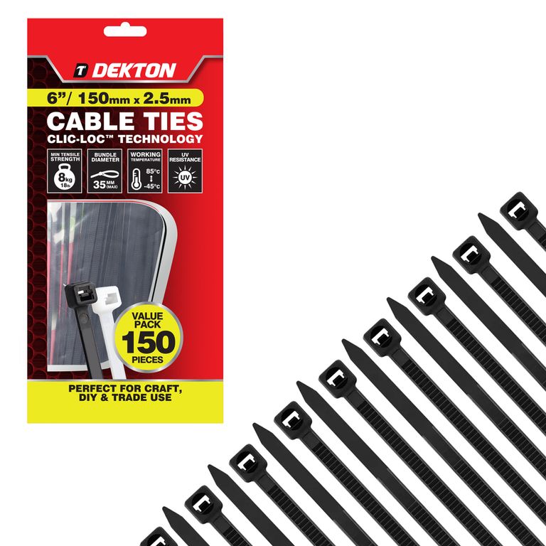 DEKTON 150 PCS 2.5MM x 150MM BLACK CABLE TIES Avron Direct