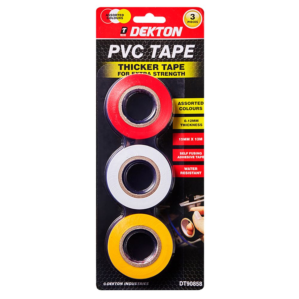 YELLOW / RED / WHITE Dekton 3pc 13M PVC Tape Electrical Insolation 